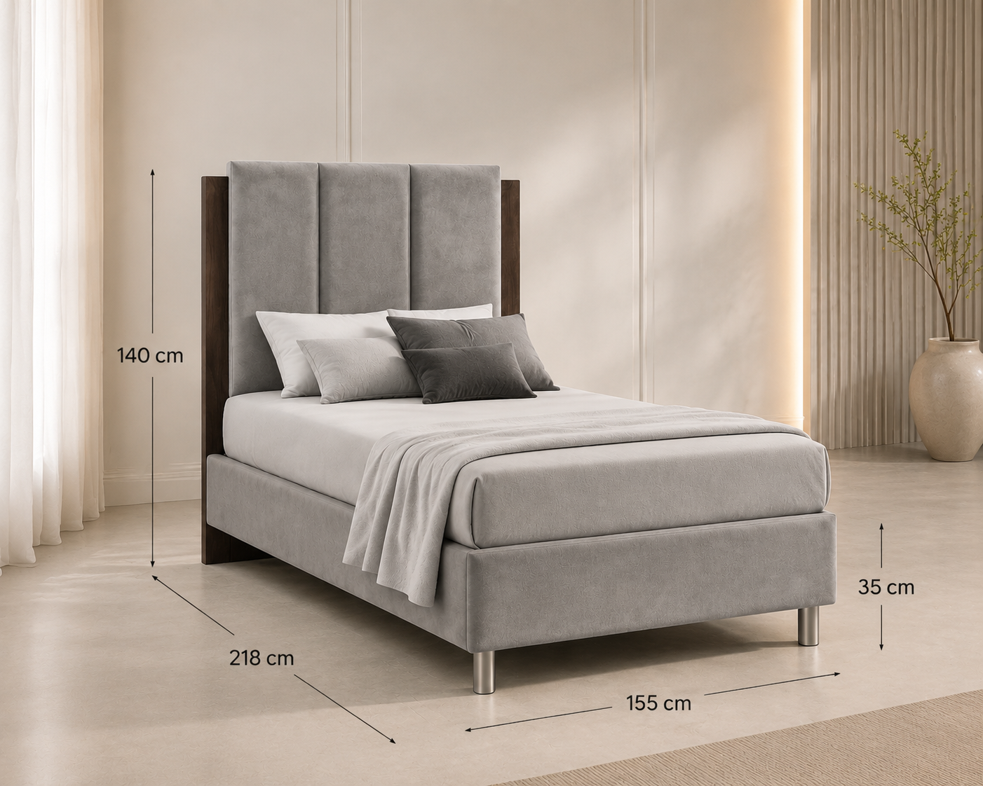 Small Twin Velvet Bed – Italian Design, Space Saving