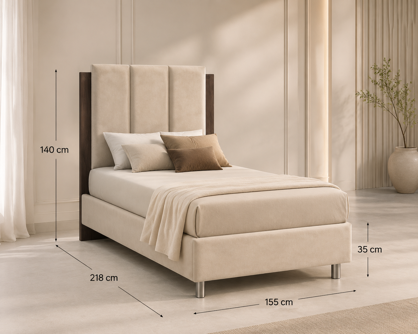 Small Twin Velvet Bed – Italian Design, Space Saving