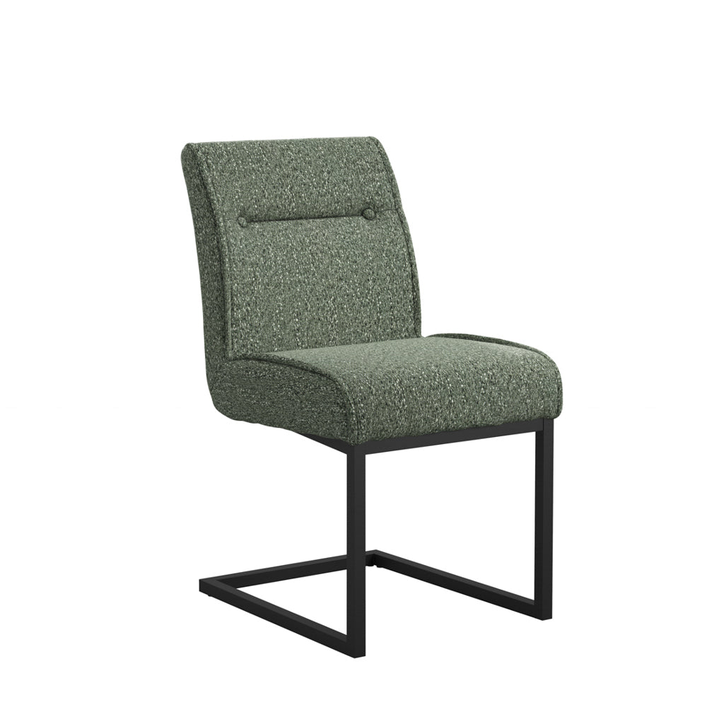 LPD Furniture Cleaver smoked pearl tweed dining chair with matte black cantilever legs in a modern dining setting