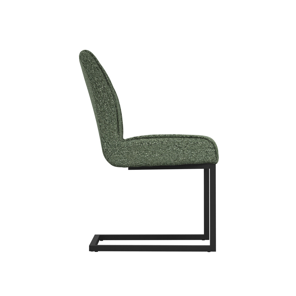 LPD Furniture Cleaver smoked pearl tweed dining chair with matte black cantilever legs in a modern dining setting