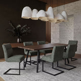 LPD Furniture Cleaver desert sage tweed dining chair with matte black cantilever legs in a modern dining setting