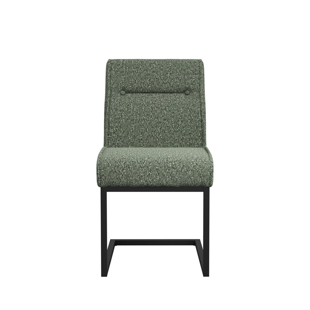 LPD Furniture Cleaver desert sage tweed dining chair with matte black cantilever legs in a modern dining setting