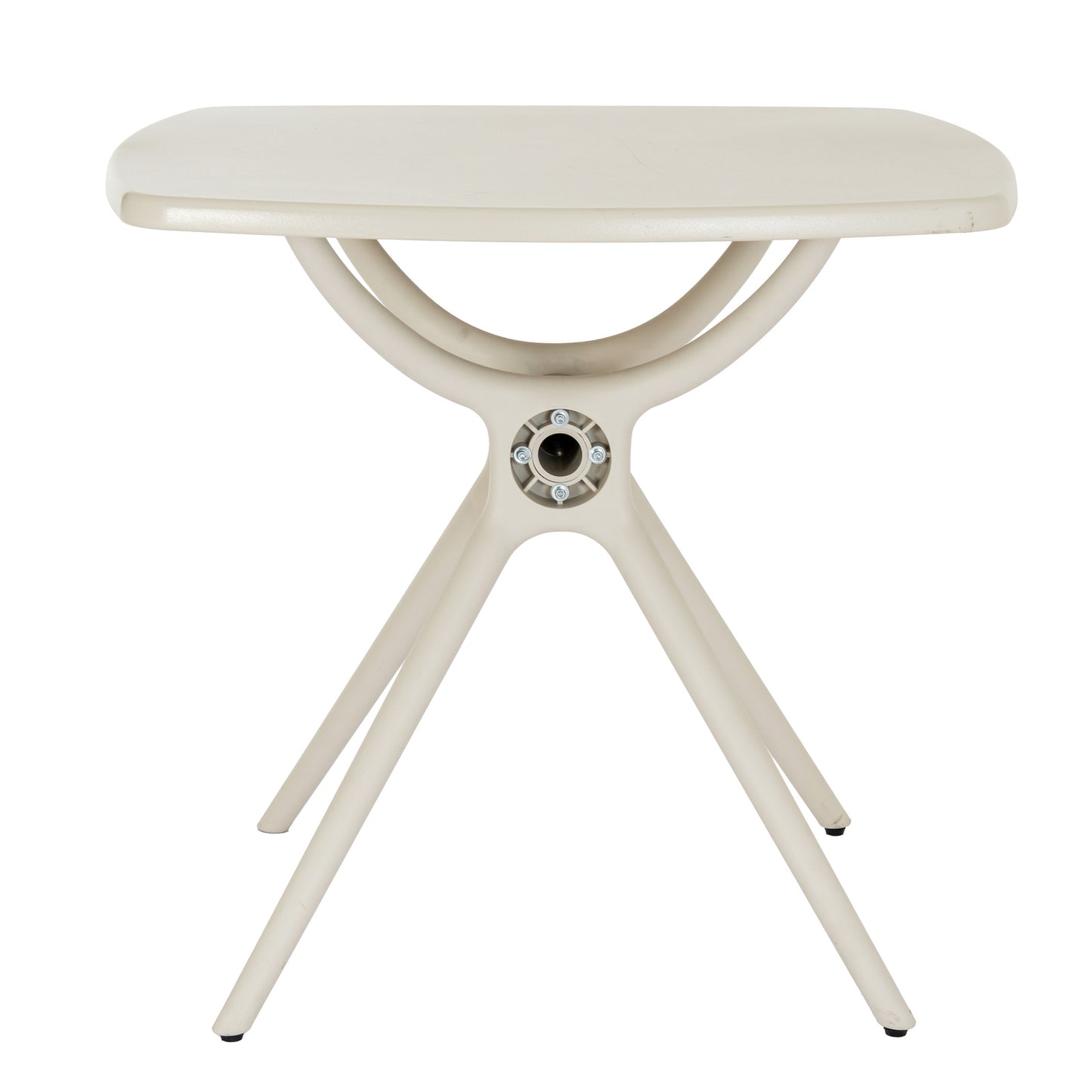 Close-up of Hill Interiors Alto putty grey table showcasing the plastic texture and finish