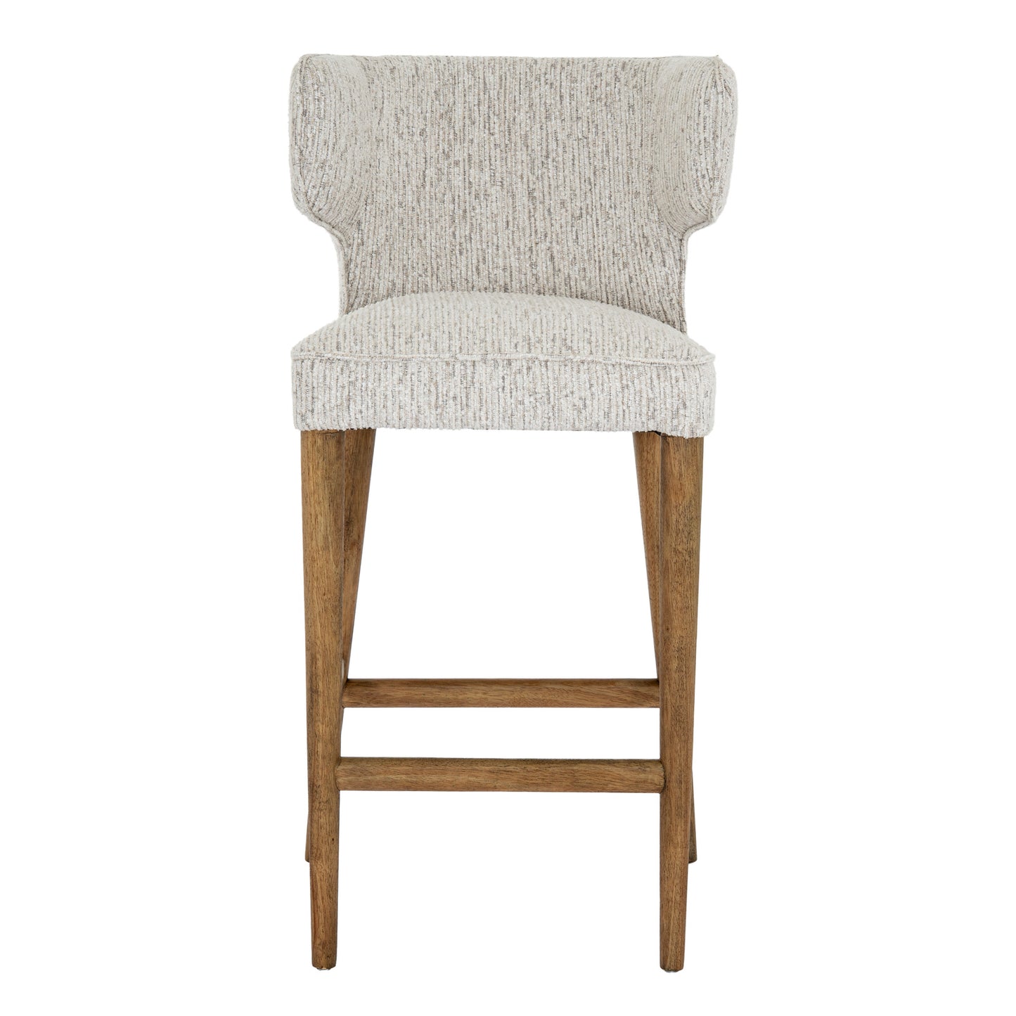 Close-up of Hill Interiors Avia mist grey barstool showcasing the fabric texture and stitching details