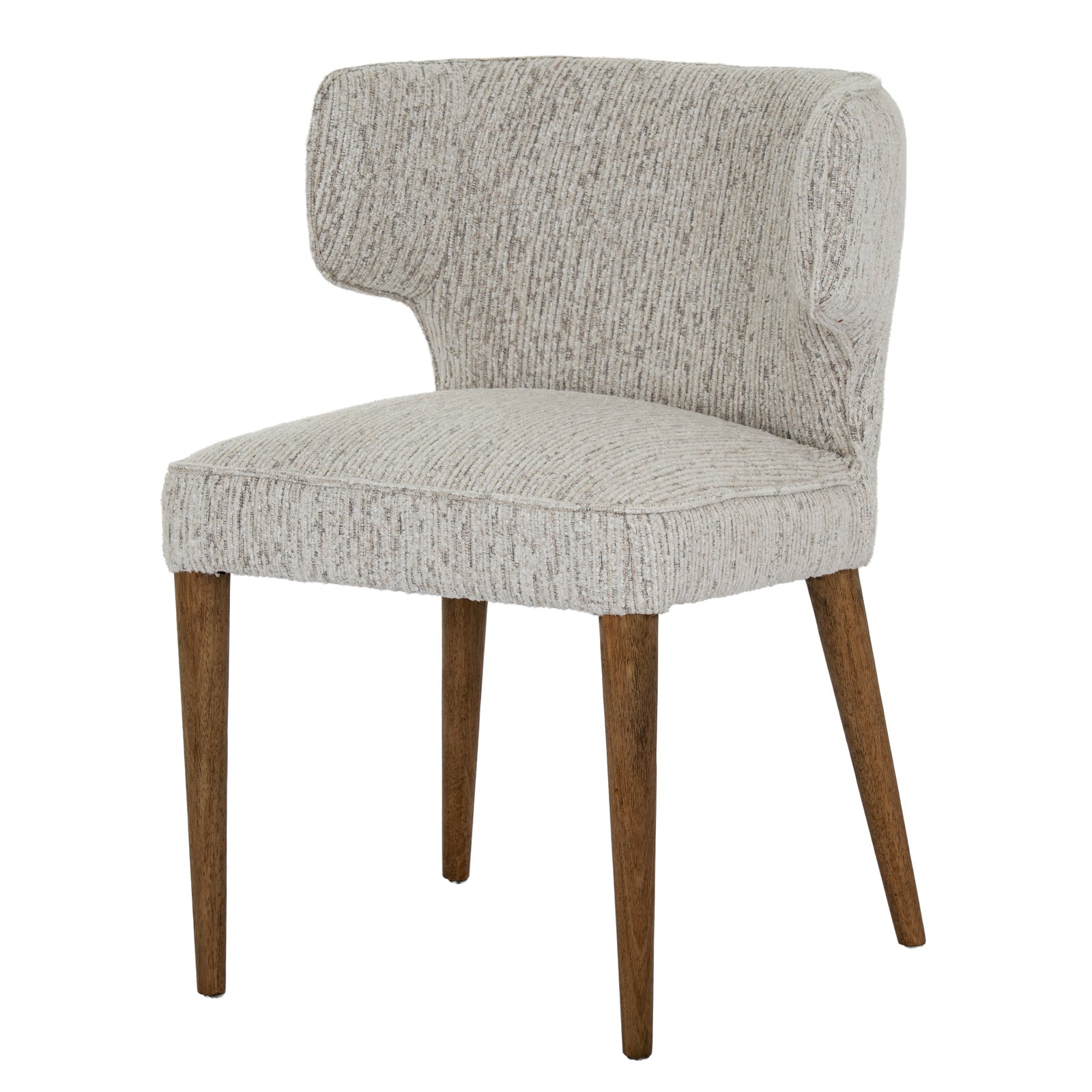 Close-up of Hill Interiors Avia mist grey dining chair showcasing the fabric texture and stitching details