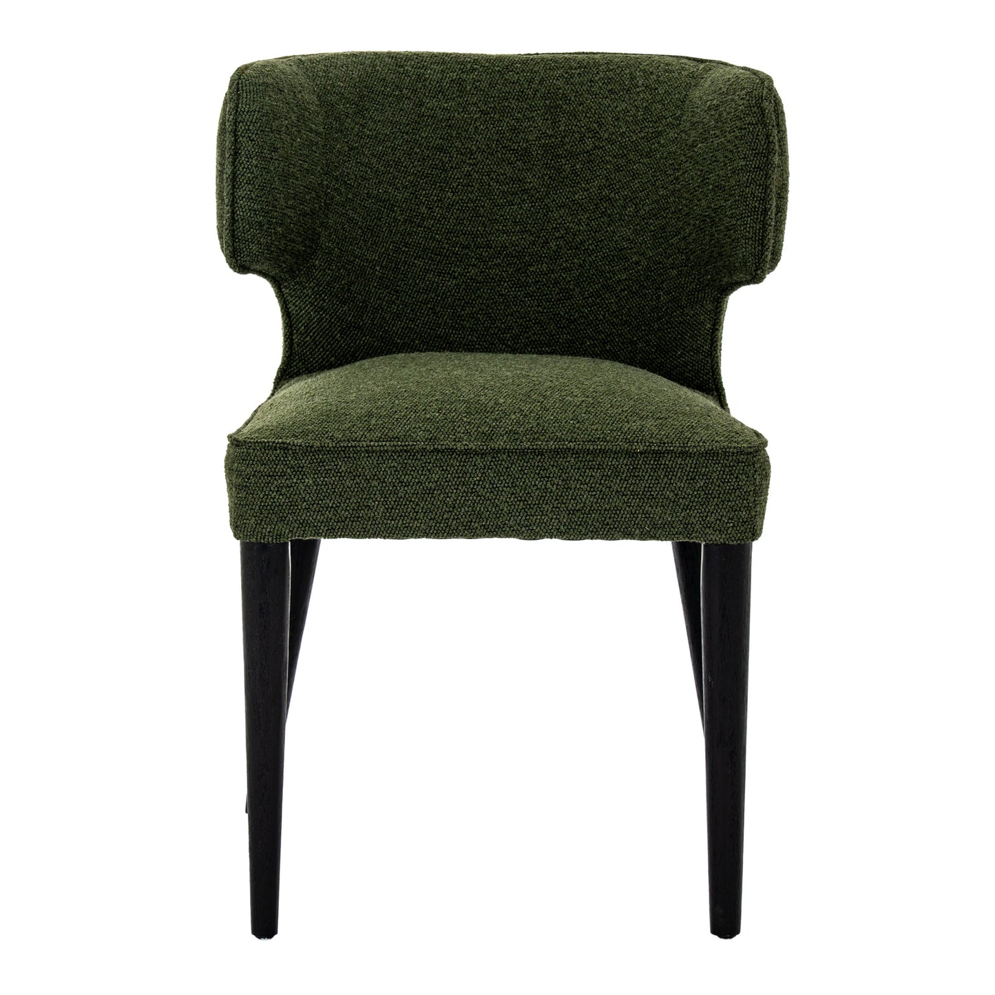 Close-up of Hill Interiors Avia moss green dining chair showcasing the fabric texture and stitching details