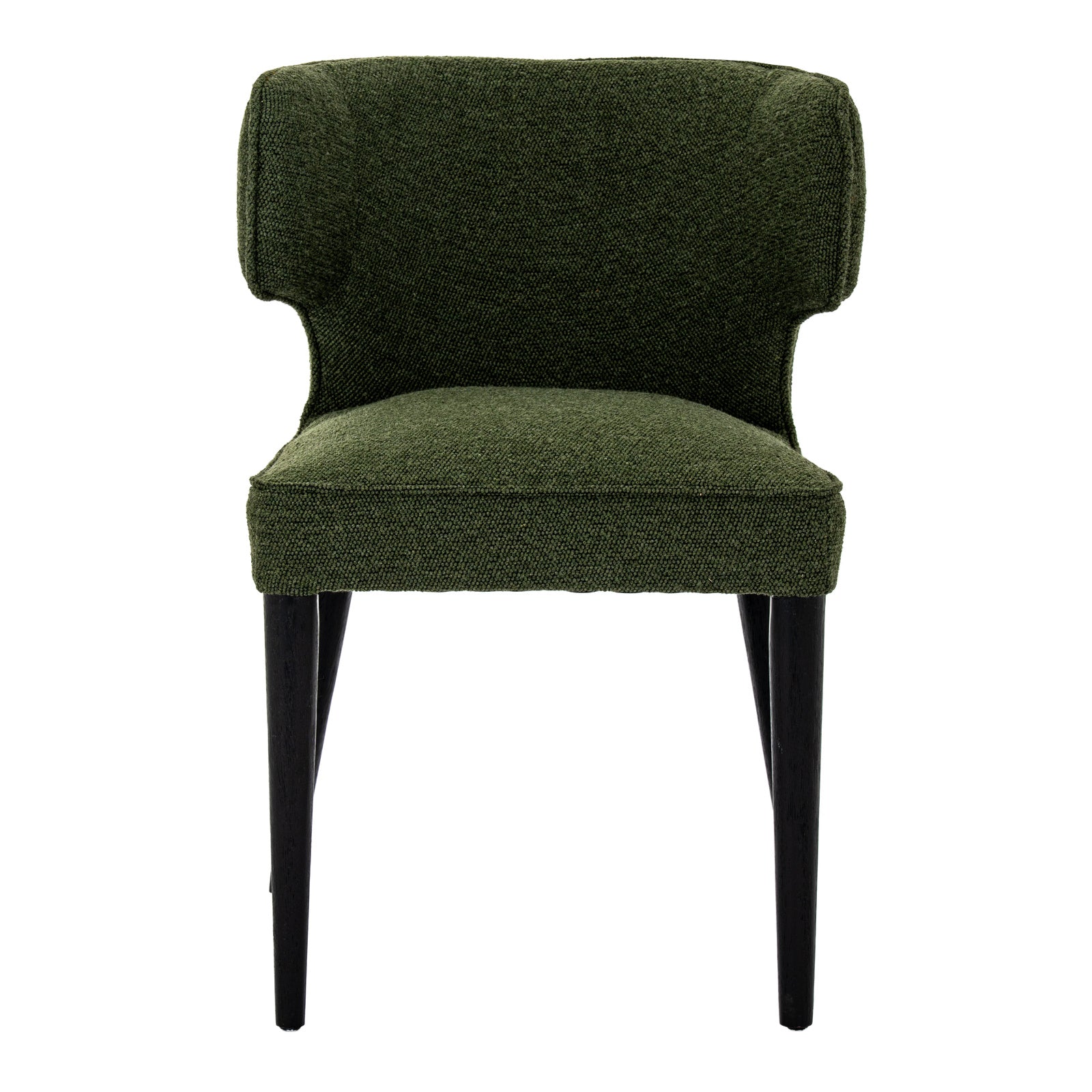 Close-up of Hill Interiors Avia moss green dining chair showcasing the fabric texture and stitching details