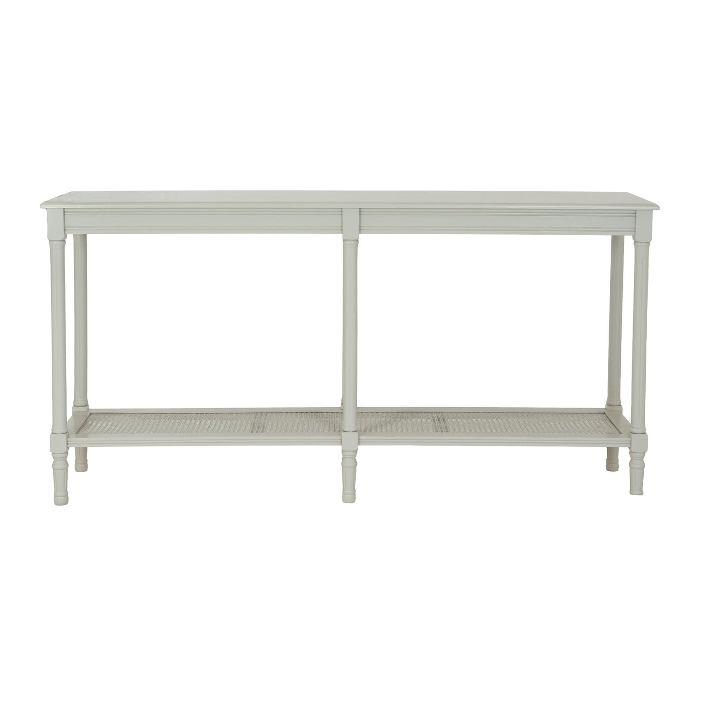 Close-up of Hill Interiors Belmont Rattan Collection console table showcasing the wood grain and finish
