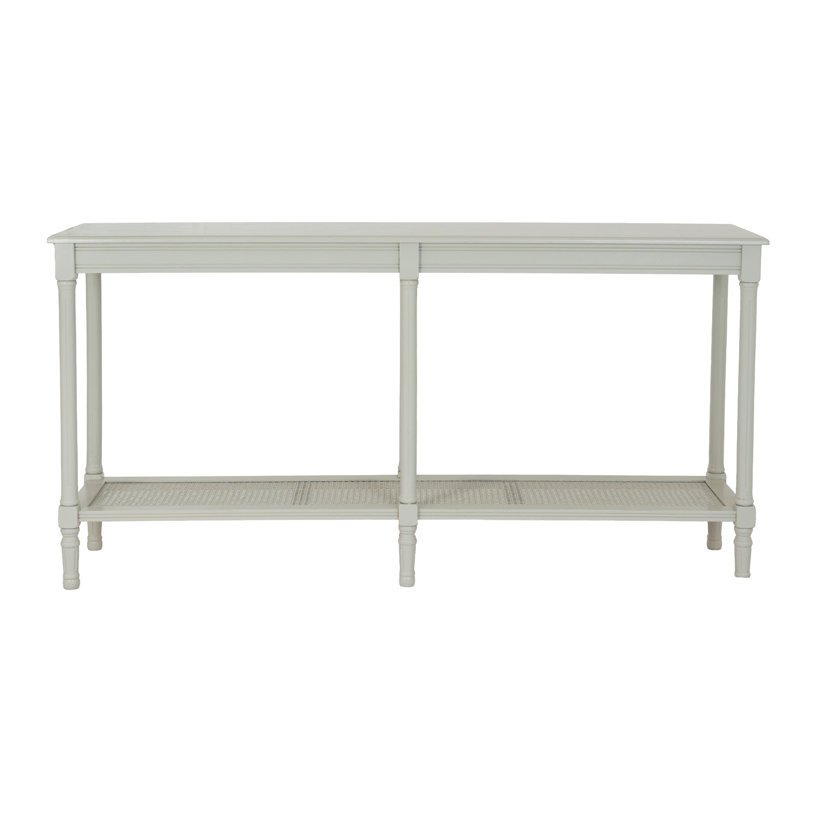 Close-up of Hill Interiors Belmont Rattan Collection console table showcasing the wood grain and finish