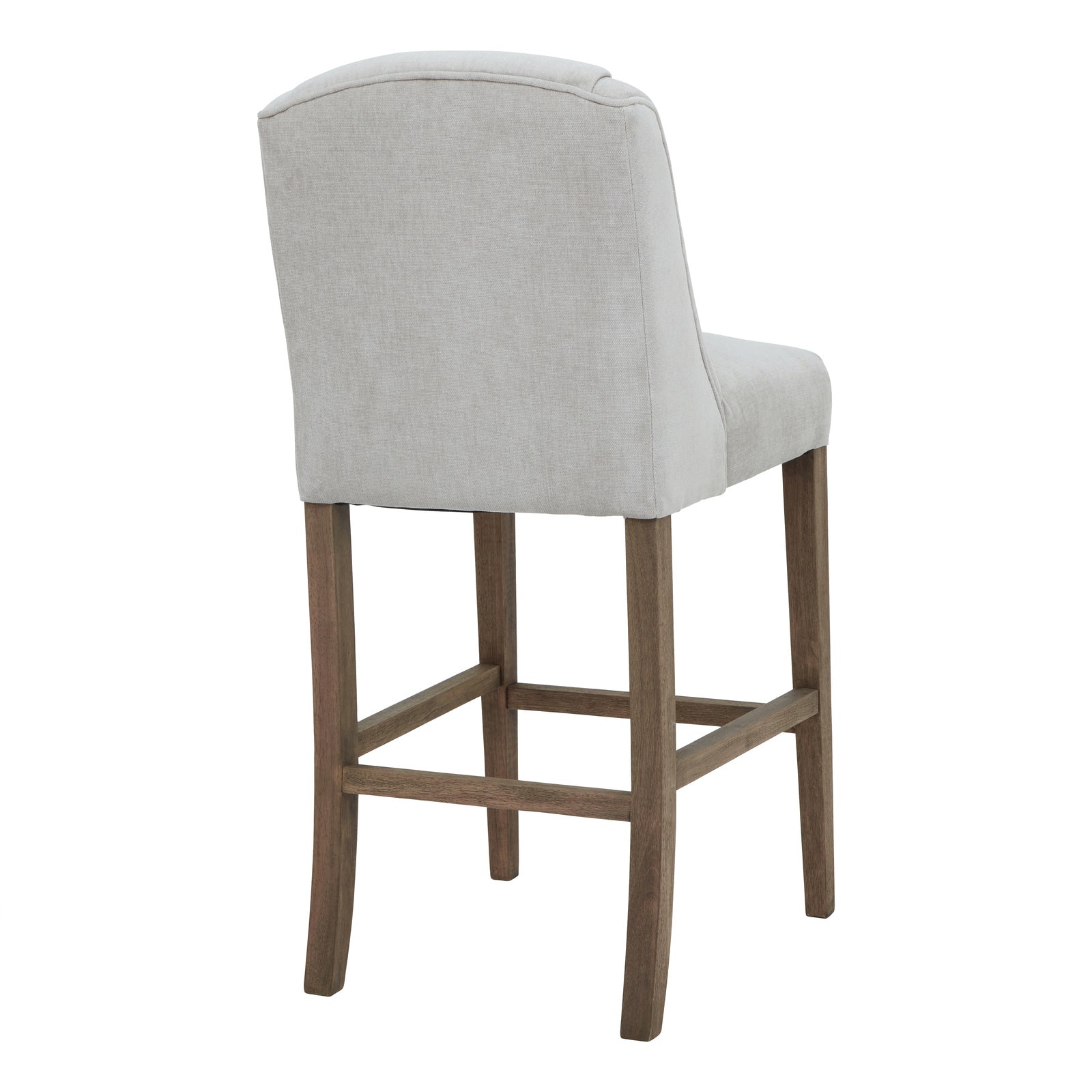 Close-up of Hill Interiors Compton grey barstool showcasing the woven fabric texture and piped detailing