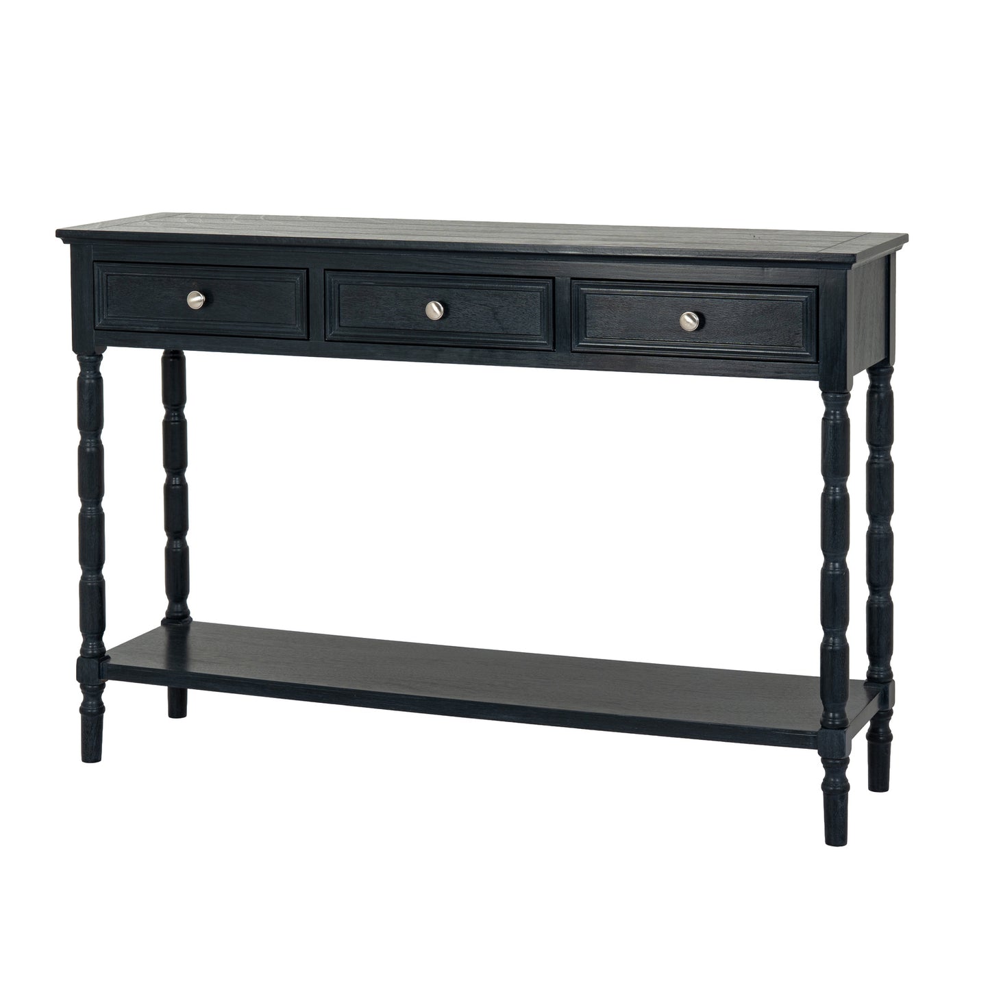 Close-up of Hill Interiors Contour Collection console table showcasing the wood grain and drawer handles
