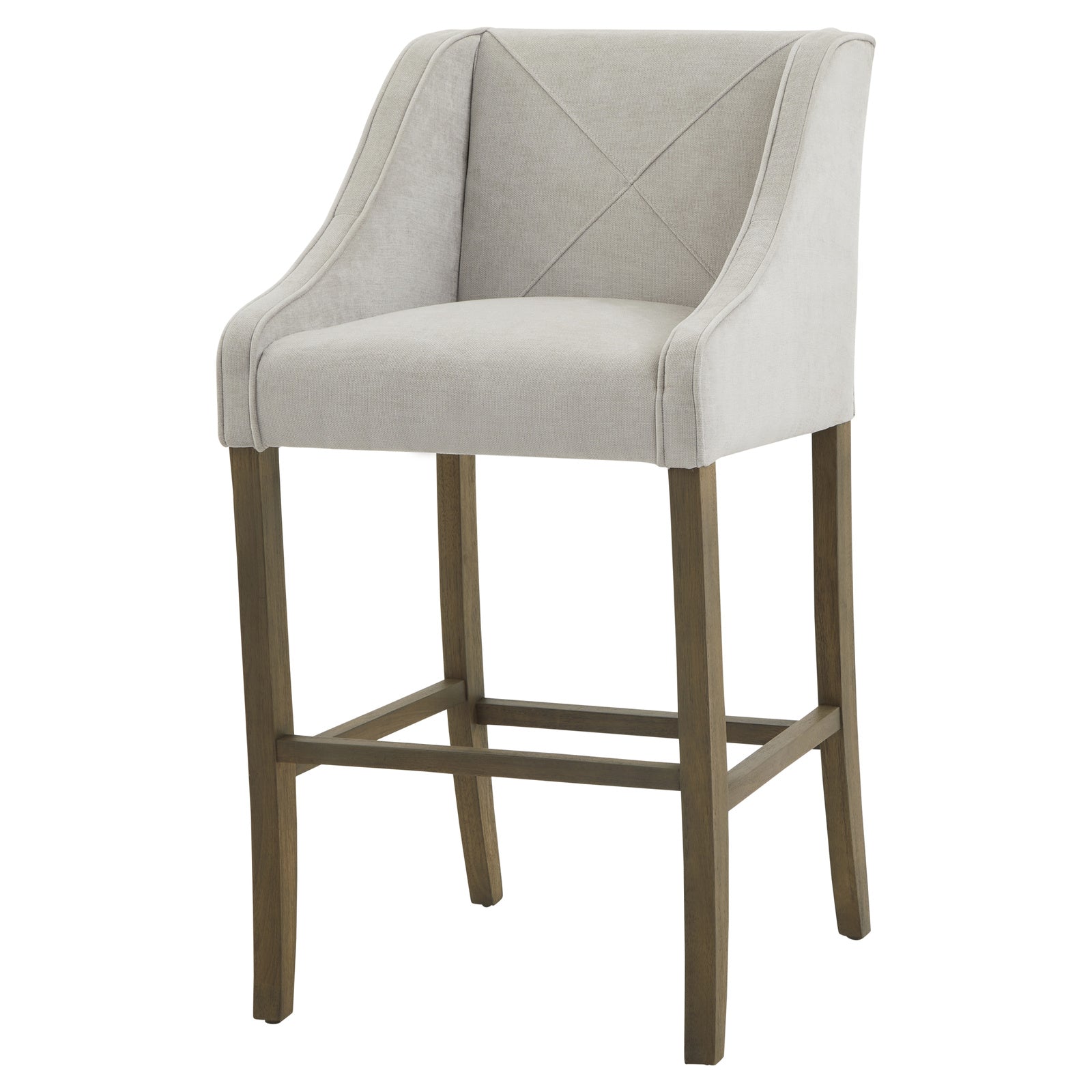 Close-up of Hill Interiors Epsom grey barstool showcasing the fabric texture and piped detailing