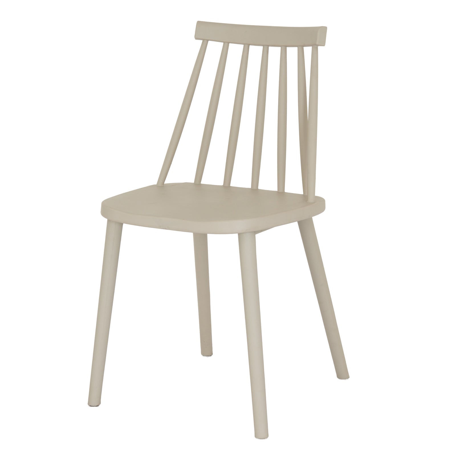 	Close-up of Hill Interiors Kyra putty grey dining chair showcasing the plastic texture and finish
