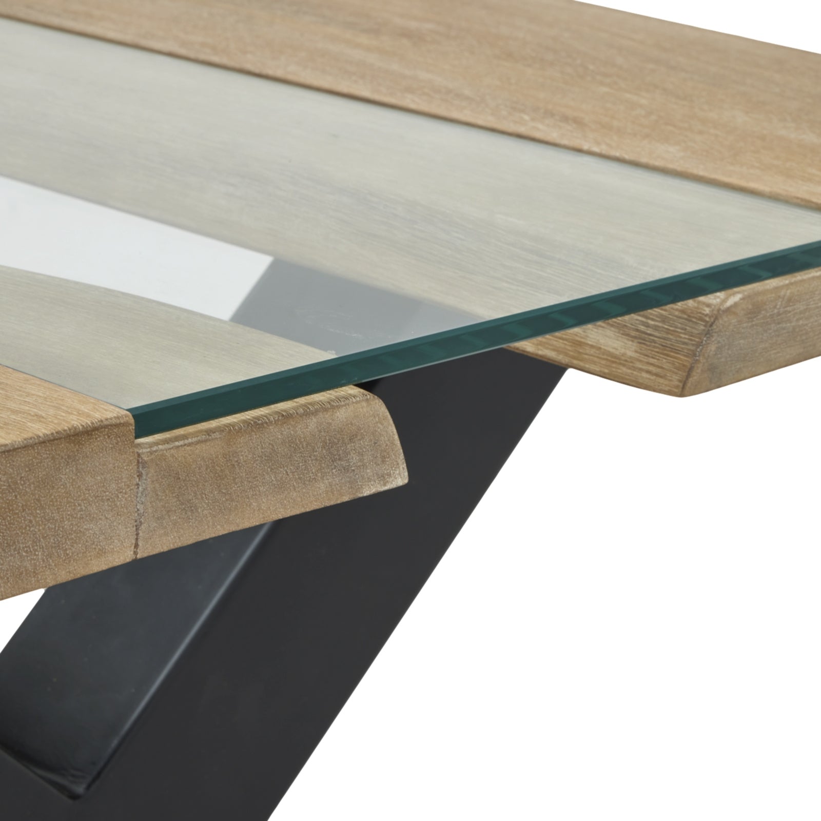 Close-up of Hill Interiors Live Edge coffee table showcasing the acacia wood grain and live edge detail