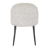 Side view of Hill Interiors Sorelle white dining chair showing the fabric upholstery and metal frame