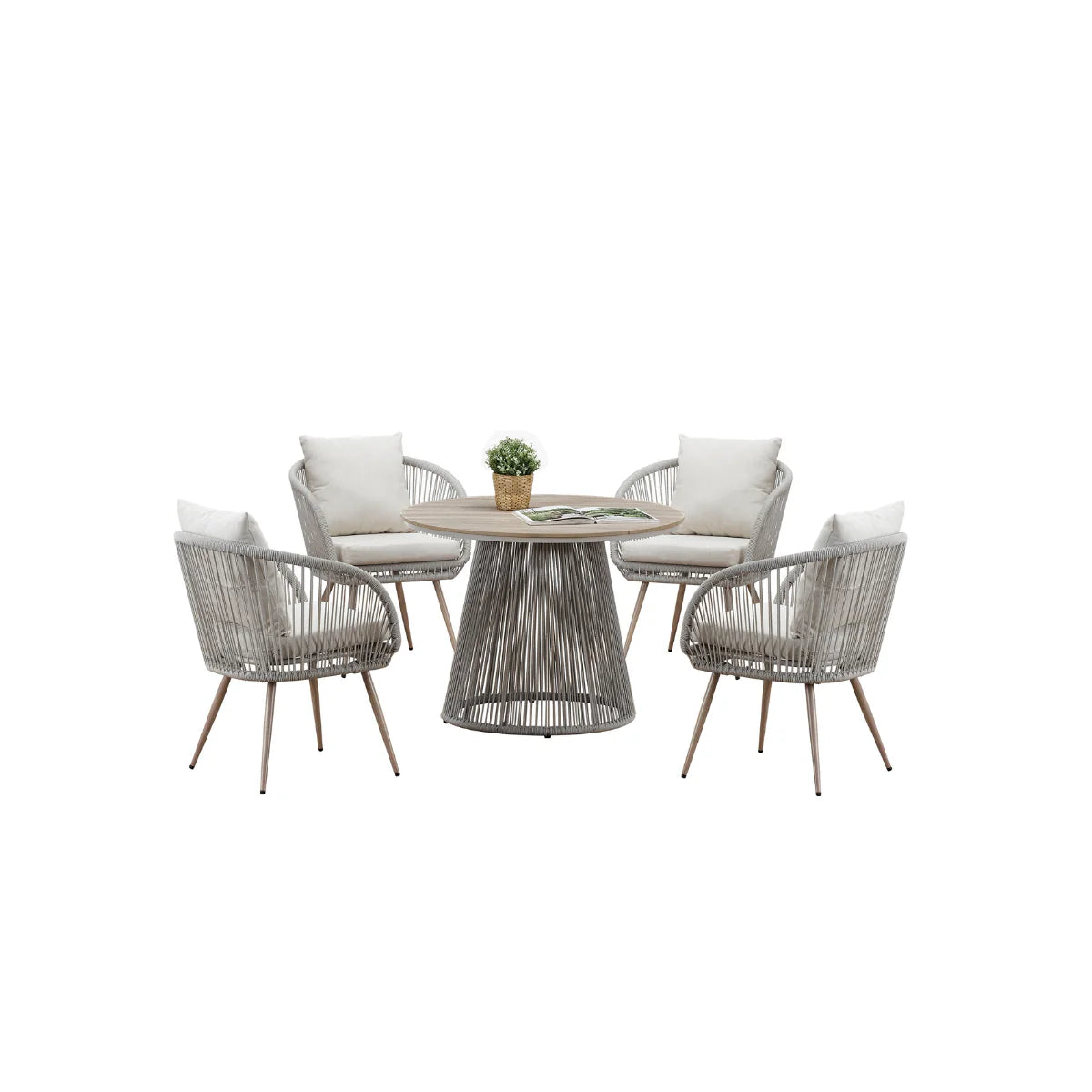 	Furnish365 Cove 4 seater outdoor dining set with polyrattan wicker and artificial wood table in a modern garden setting