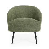 Dahlia olive green accent chair with curved backrest in a modern living room setting