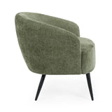 Dahlia olive green accent chair with curved backrest in a modern living room setting