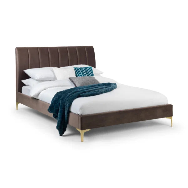 Deco Velvet Bed – Truffle Velvet – Scalloped Headboard with Brushed Gold Metal Feet