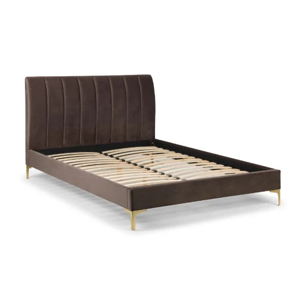 Deco Velvet Bed – Truffle Velvet – Scalloped Headboard with Brushed Gold Metal Feet
