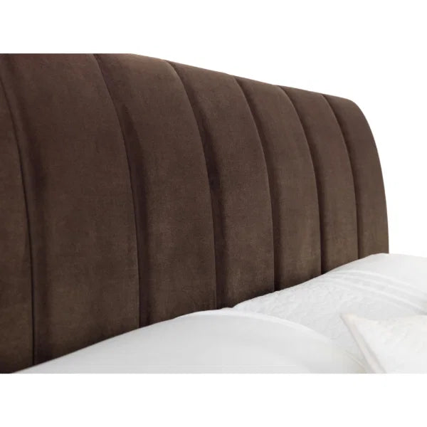 Deco Velvet Bed – Truffle Velvet – Scalloped Headboard with Brushed Gold Metal Feet