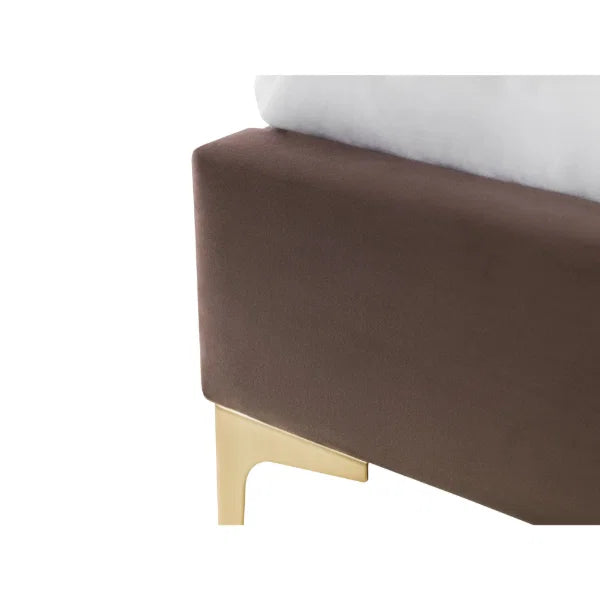 Deco Velvet Bed – Truffle Velvet – Scalloped Headboard with Brushed Gold Metal Feet