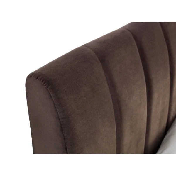 Deco Velvet Bed – Truffle Velvet – Scalloped Headboard with Brushed Gold Metal Feet