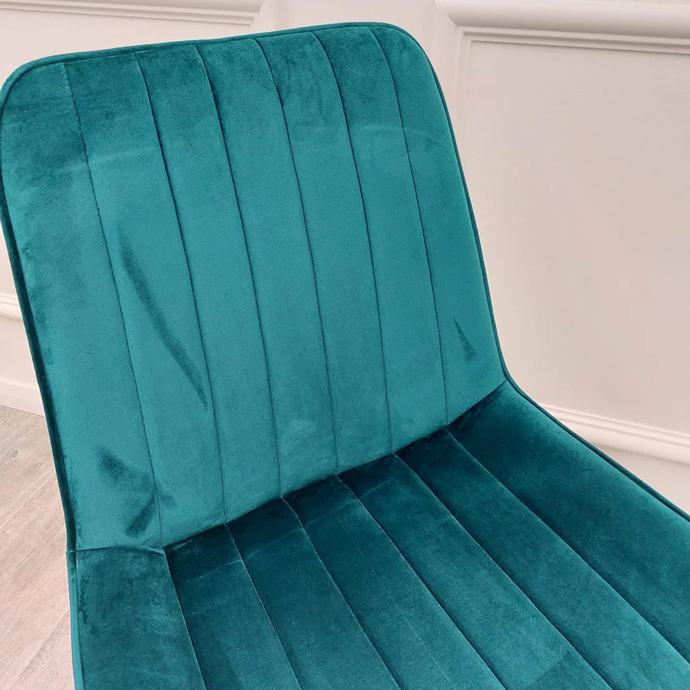 Furnish365 Dido velvet dining chair in Scandinavian style with line stitch back detail in a modern dining setting