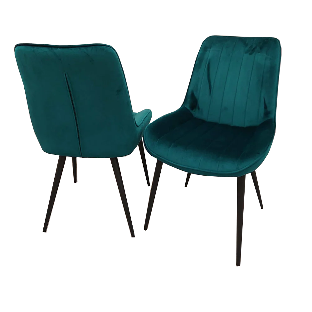 Furnish365 Dido velvet dining chair in Scandinavian style with line stitch back detail in a modern dining setting