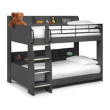Domino Bunk Bed – Anthracite – Storage Shelving with Luminous Glow-in-the-Dark Ladder | Julian Bowen