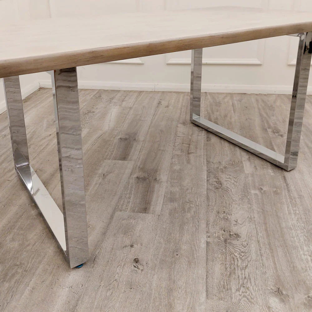 dining table, solid pine table, chrome leg table, wood dining table, 1.8m dining table, 6 seater table, contemporary dining table, industrial dining table, Furnish365, Freya table, rustic dining table
