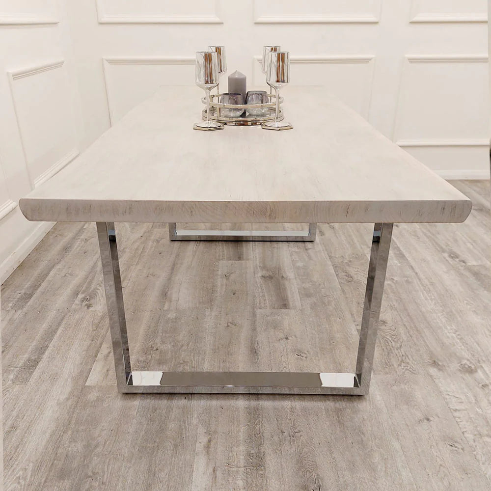 dining table, solid pine table, chrome leg table, wood dining table, 1.8m dining table, 6 seater table, contemporary dining table, industrial dining table, Furnish365, Freya table, rustic dining table