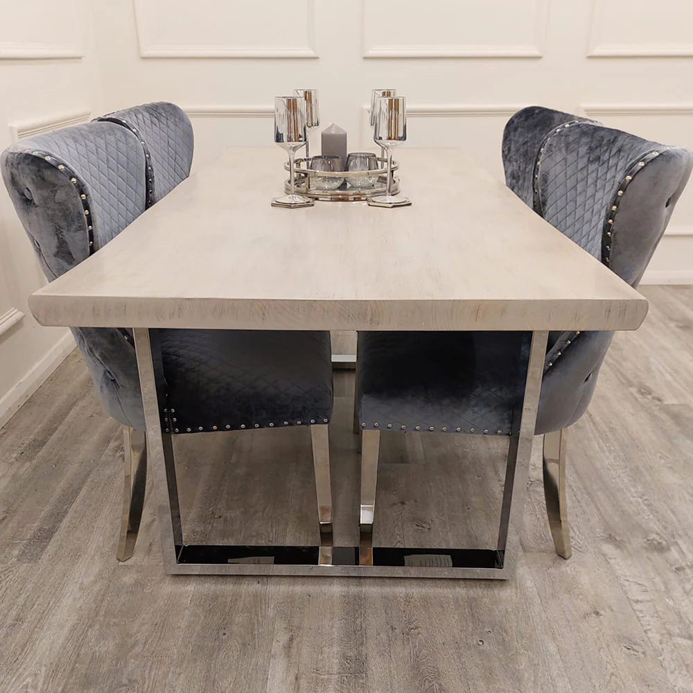 dining table, solid pine table, chrome leg table, wood dining table, 1.8m dining table, 6 seater table, contemporary dining table, industrial dining table, Furnish365, Freya table, rustic dining table