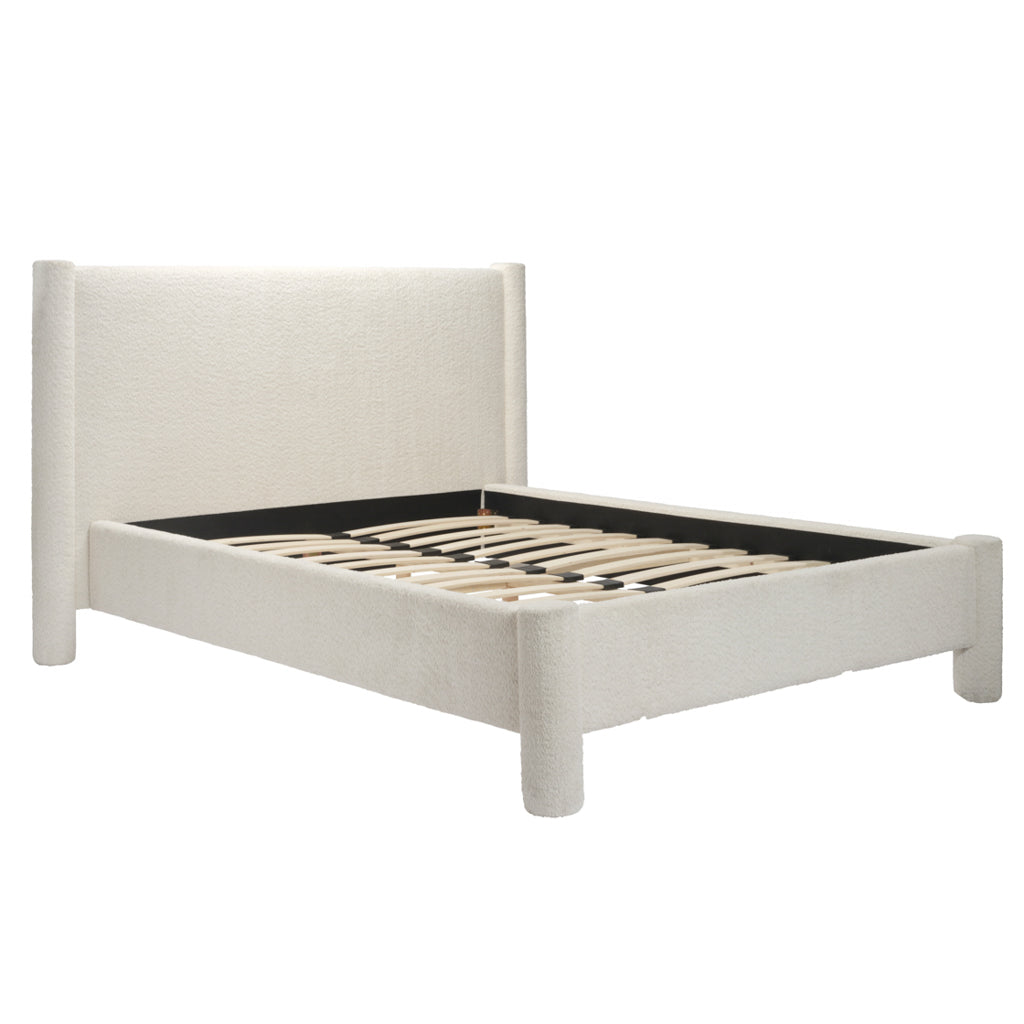 LPD Furniture Dena snow white upholstered bed in a modern bedroom setting