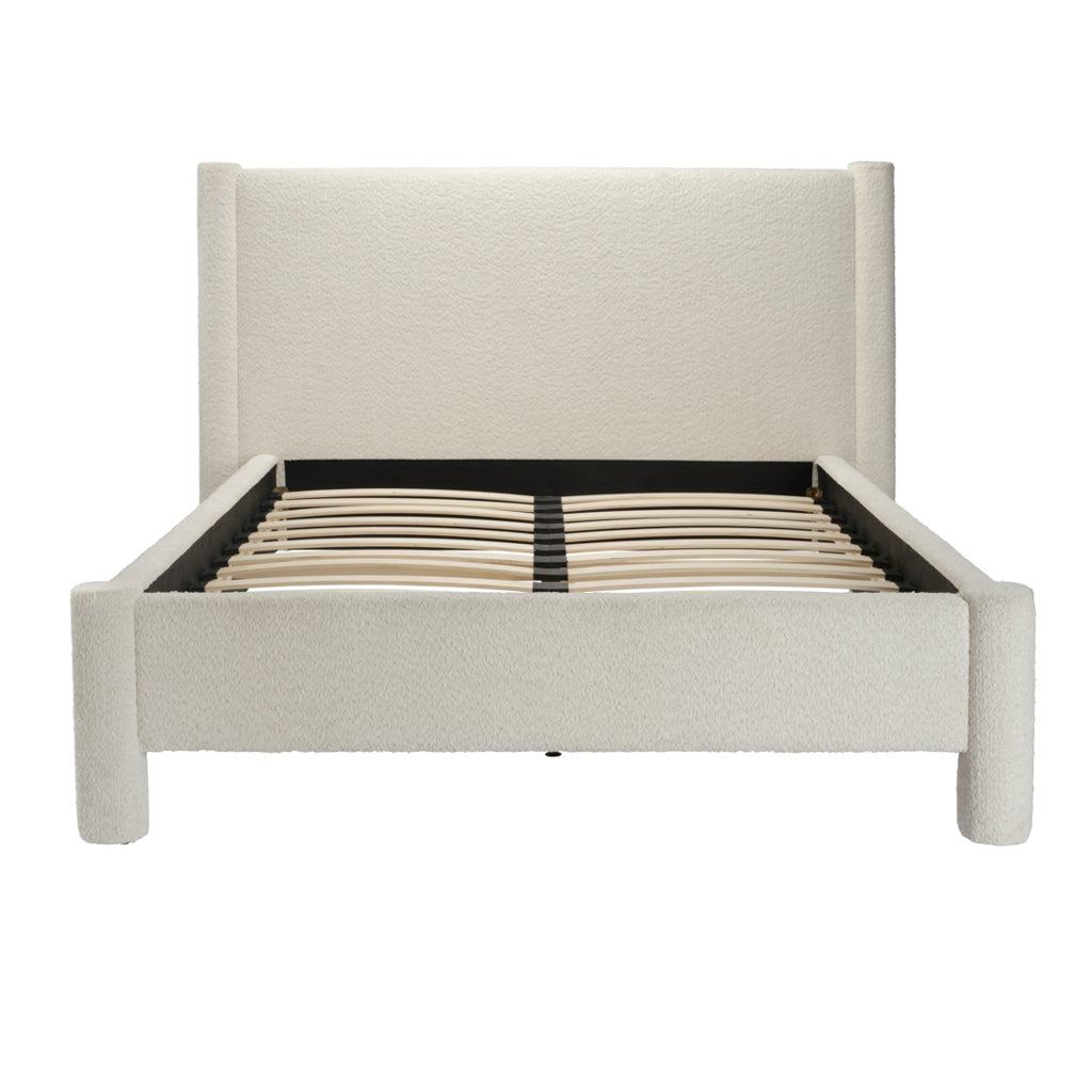 LPD Furniture Dena snow white upholstered bed in a modern bedroom setting