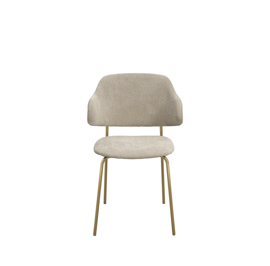 	LPD Furniture Dorchester wheat weave dining chair with brushed gold legs in a modern dining setting