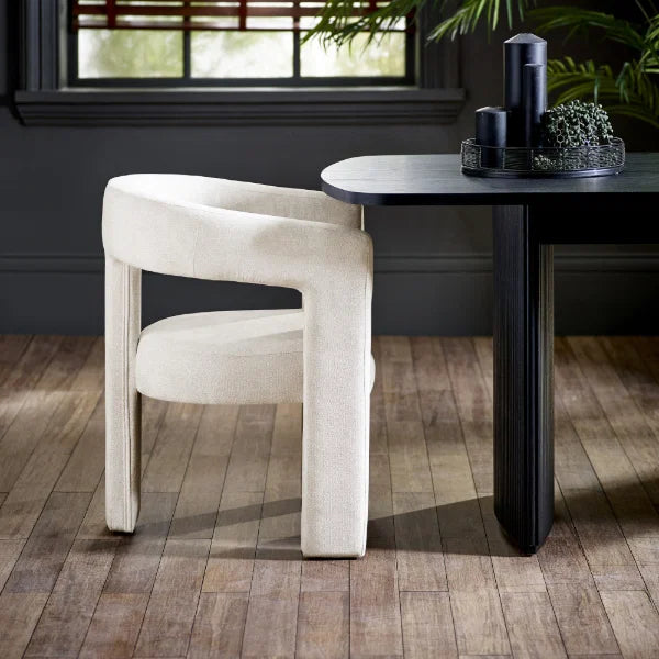 Elara cream chenille chair in a modern dining or living room setting