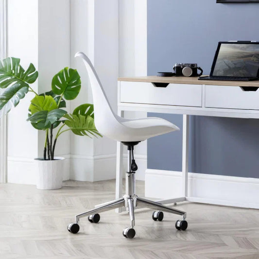 Erika Office Chair – White & Chrome – Adjustable Height Swivel Desk Chair