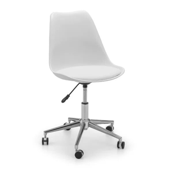 Erika Office Chair – White & Chrome – Adjustable Height Swivel Desk Chair