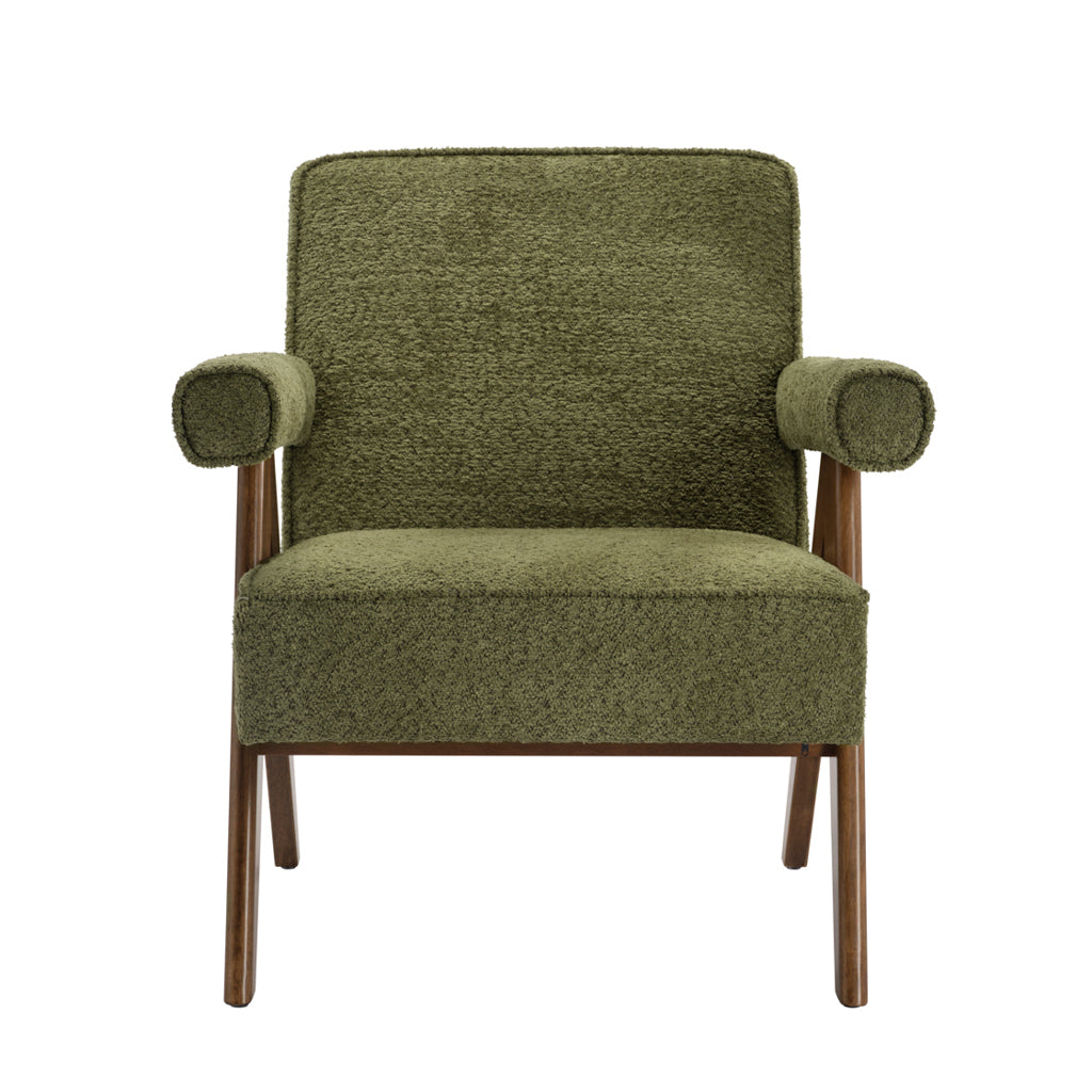 LPD Furniture Ember leaf herringbone chenille accent chair with walnut legs in a modern living room setting