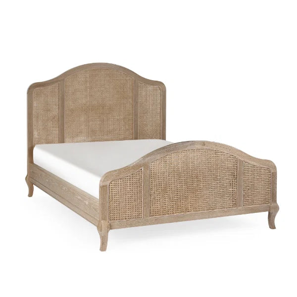 Fleur Rattan Bed – Light Oak – Natural Rattan Bed with Cabriole Legs
