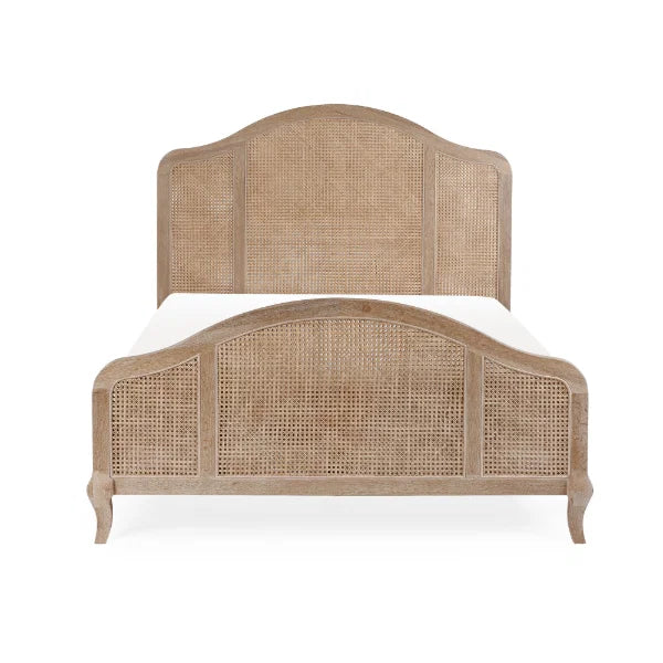 Fleur Rattan Bed – Light Oak – Natural Rattan Bed with Cabriole Legs