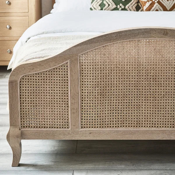 Fleur Rattan Bed – Light Oak – Natural Rattan Bed with Cabriole Legs
