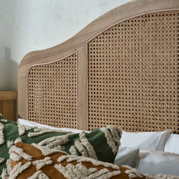 Fleur Rattan Bed – Light Oak – Natural Rattan Bed with Cabriole Legs