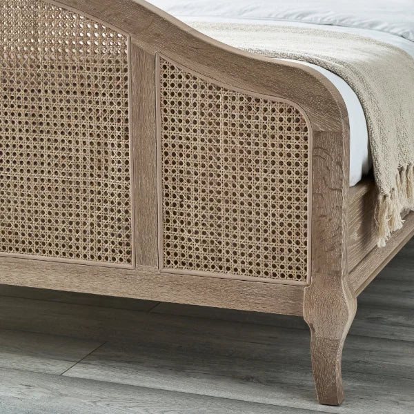 Fleur Rattan Bed – Light Oak – Natural Rattan Bed with Cabriole Legs