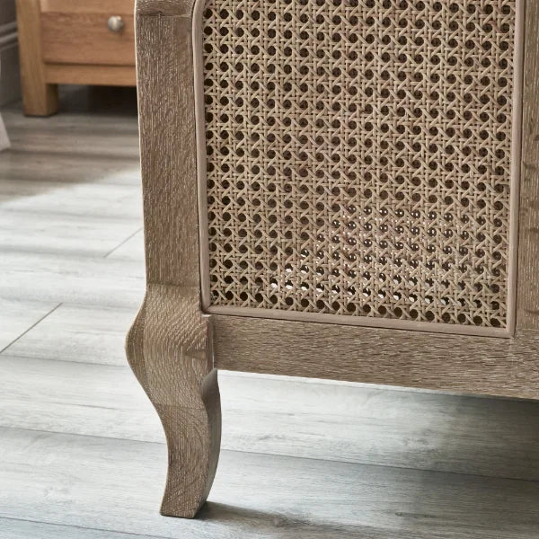 Fleur Rattan Bed – Light Oak – Natural Rattan Bed with Cabriole Legs
