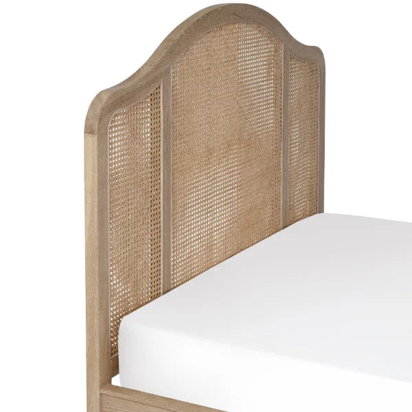 Fleur Rattan Bed – Light Oak – Natural Rattan Bed with Cabriole Legs