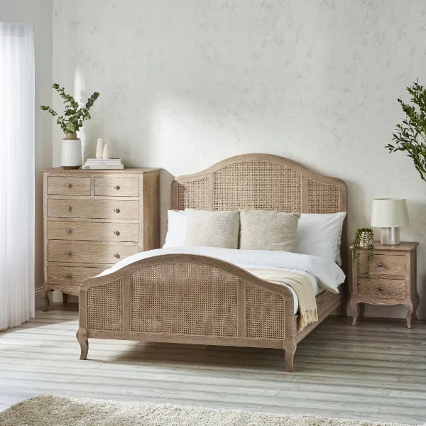 Fleur Rattan Bed – Light Oak – Natural Rattan Bed with Cabriole Legs