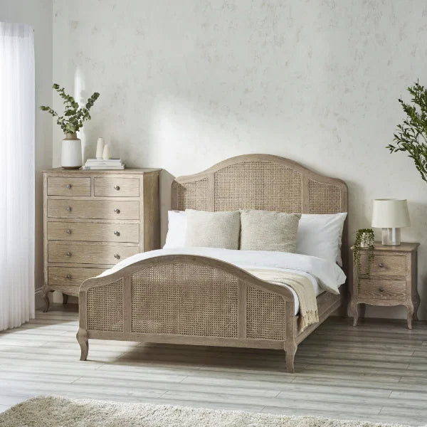 Fleur Rattan Bed – Light Oak – Natural Rattan Bed with Cabriole Legs