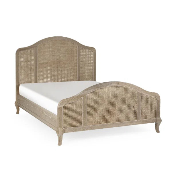 Fleur Rattan Bed – Light Oak – Natural Rattan Bed with Cabriole Legs